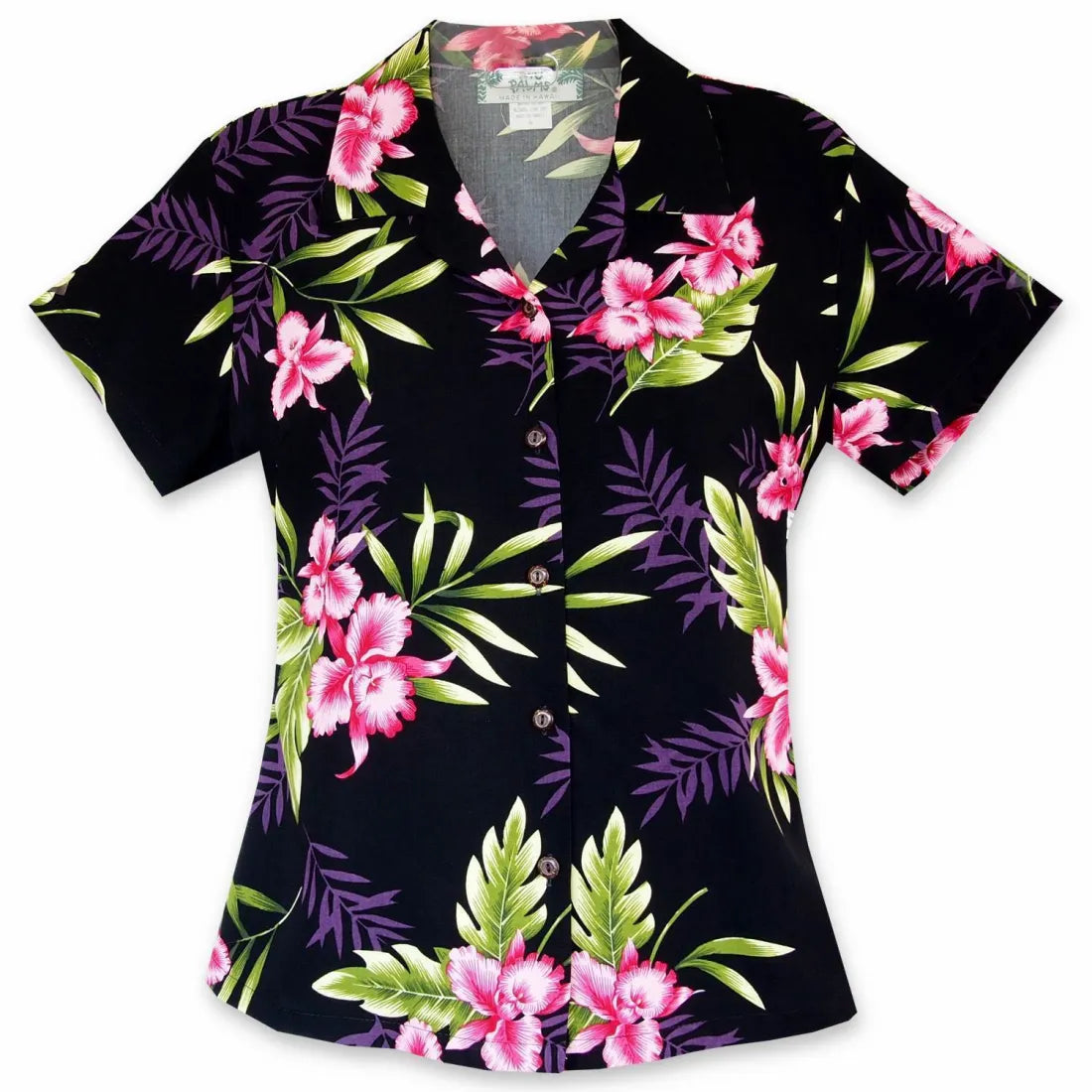 Midnight Black Lady's Hawaiian Rayon Blouse Feminine Pastel Blouse