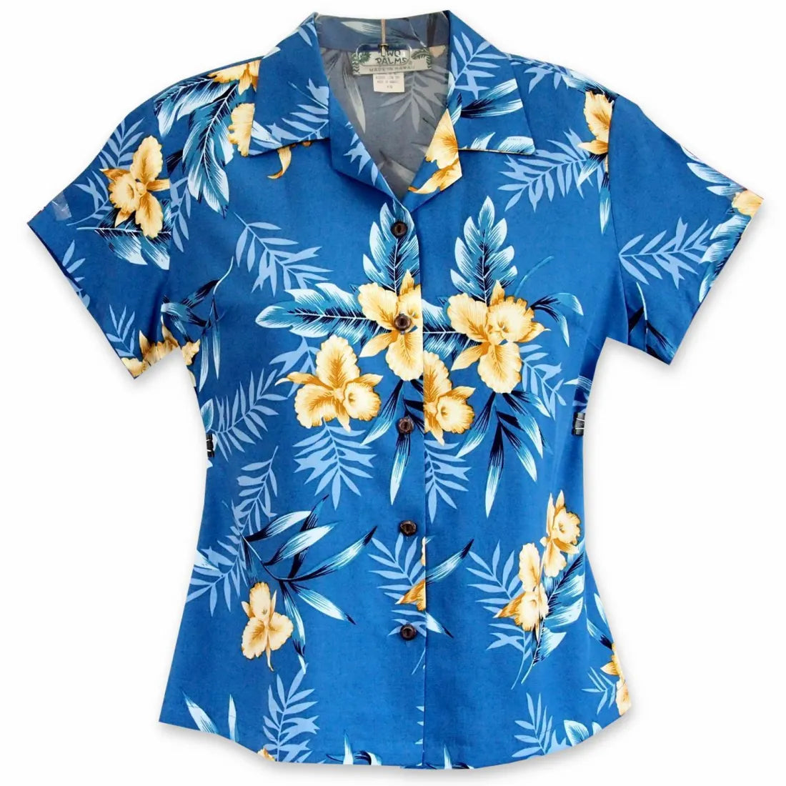 Midnight Blue Lady's Hawaiian Rayon Blouse Gathered Detail Blouse