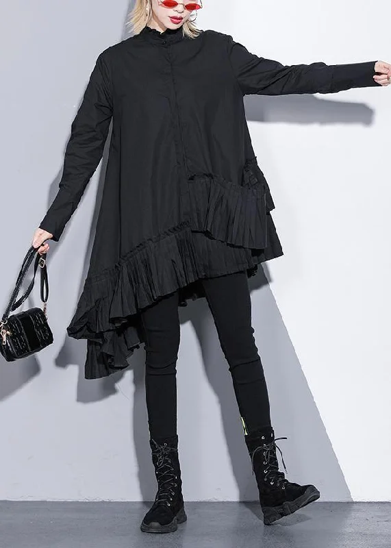 Natural black cotton crane tops patchwork cotton ruffles blouses Modern Oversized Blouse