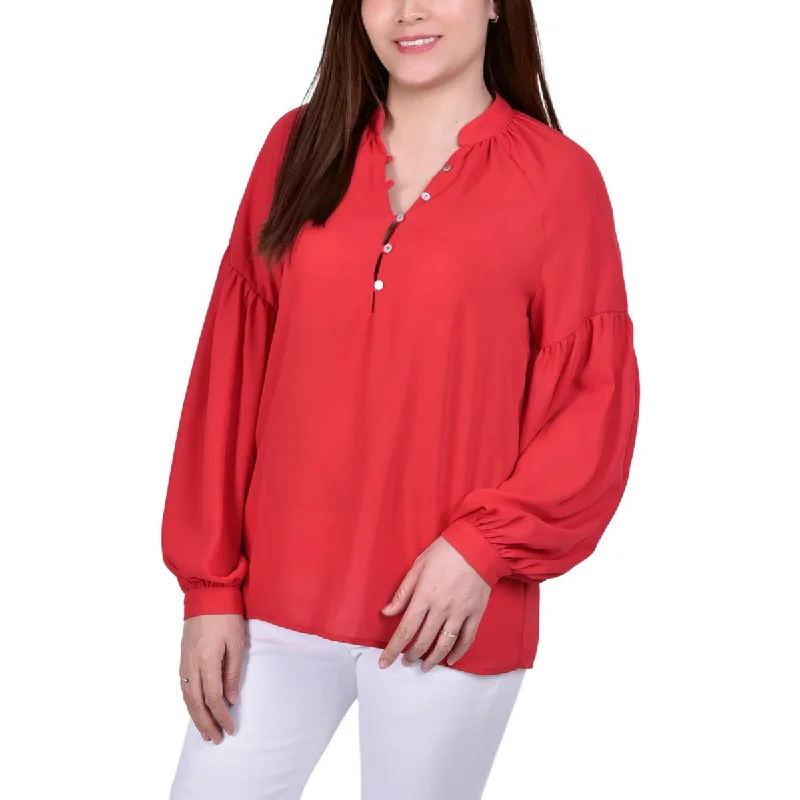 NY Collection Womens Petites Chiffon Solid Blouse Chic Square Blouse