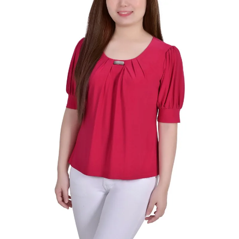 NY Collection Womens Puff Sleeve Tee Blouse Short Sleeve Blouse