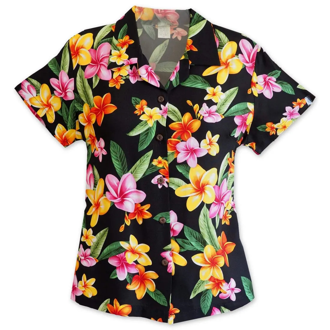 Pebble Black Lady's Hawaiian Rayon Blouse Lightweight Floral Blouse