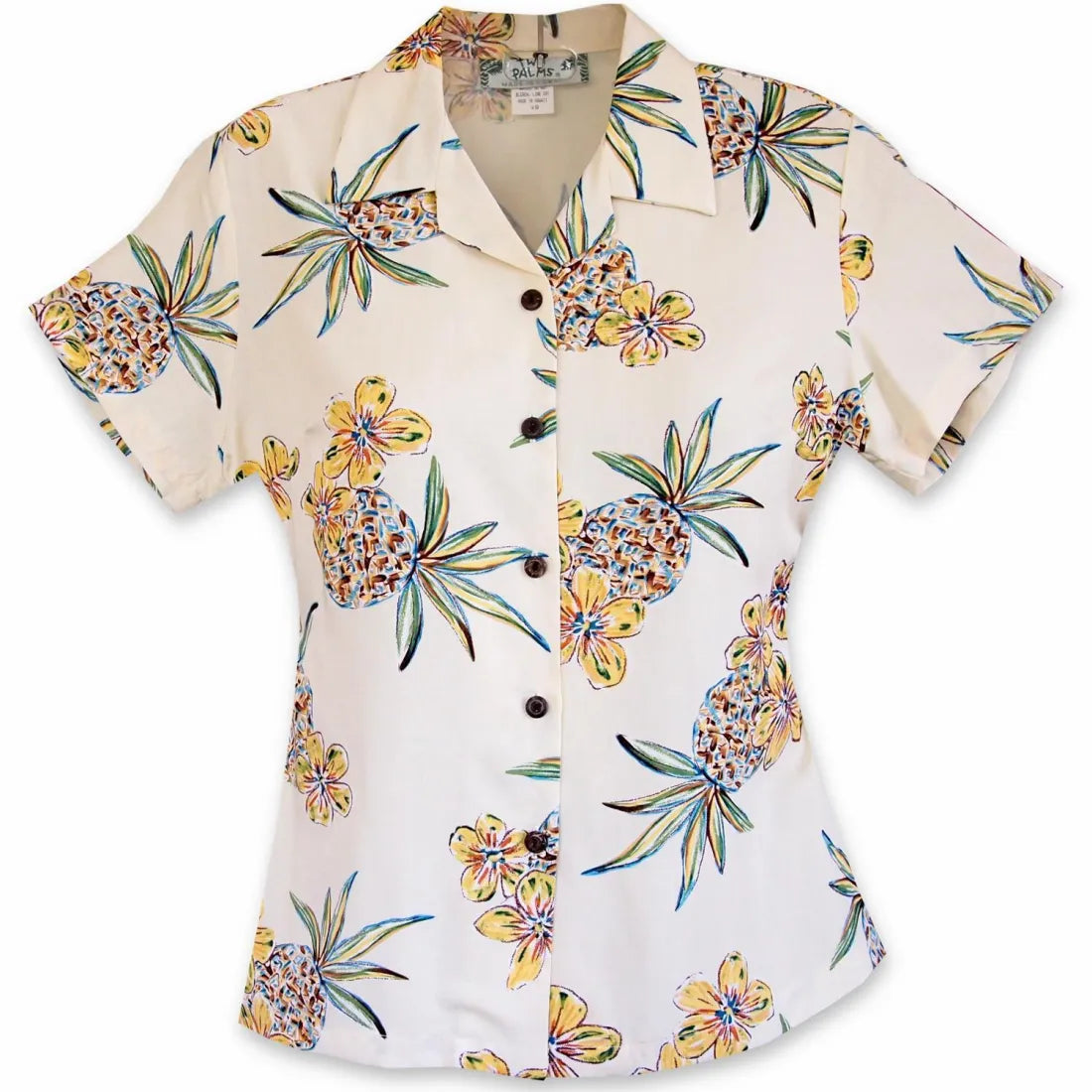 Pineapple Cream Lady's Hawaiian Rayon Blouse Chic Wrap Blouse