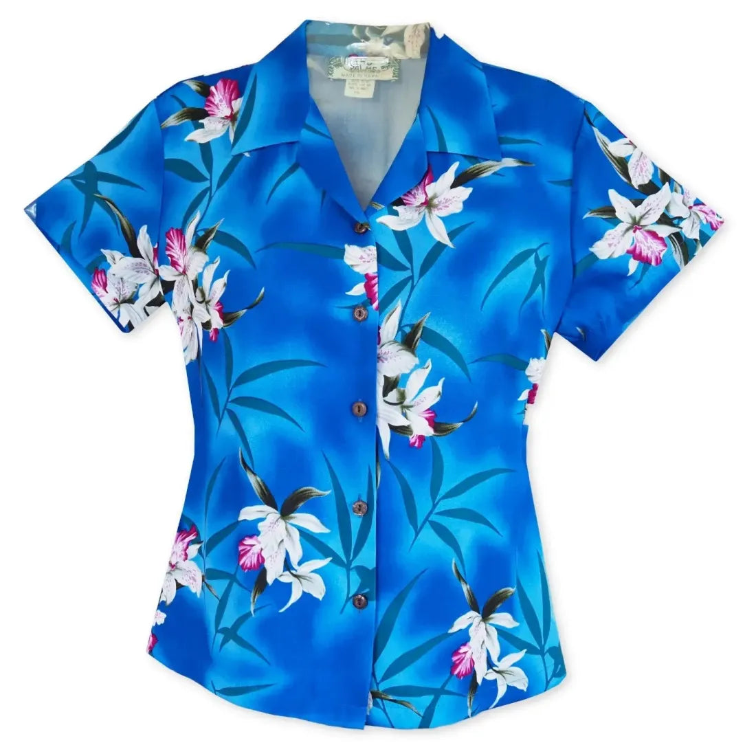 Poipu Blue Lady's Hawaiian Rayon Blouse Vintage Polka Blouse