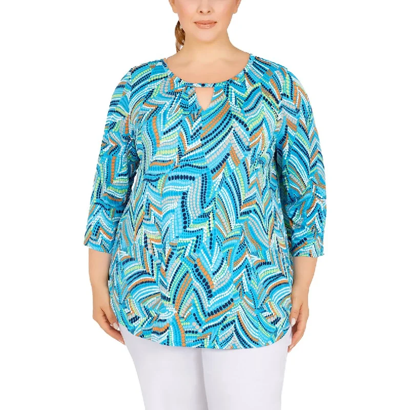 Ruby Rd Womens Plus Printed Pockets Blouse Stretchy Fitted Blouse