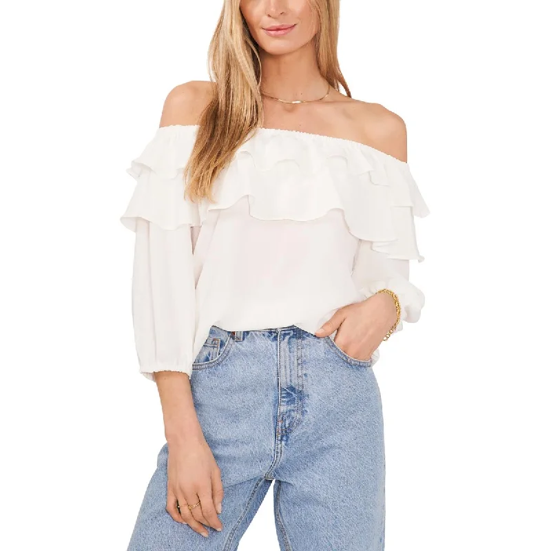 Sam and Jess Womens Challis Ruffled Off-The-Shoulder Blouse Chic Square Blouse