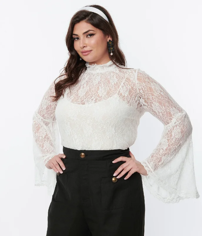 Smak Parlour White Lace Bell Sleeve Blouse Classic Minimalist Blouse