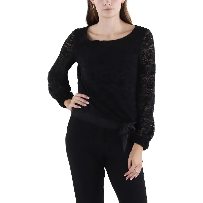 Tahari ASL Womens Chenille Lace Long Sleeve Blouse Romantic Lace Blouse