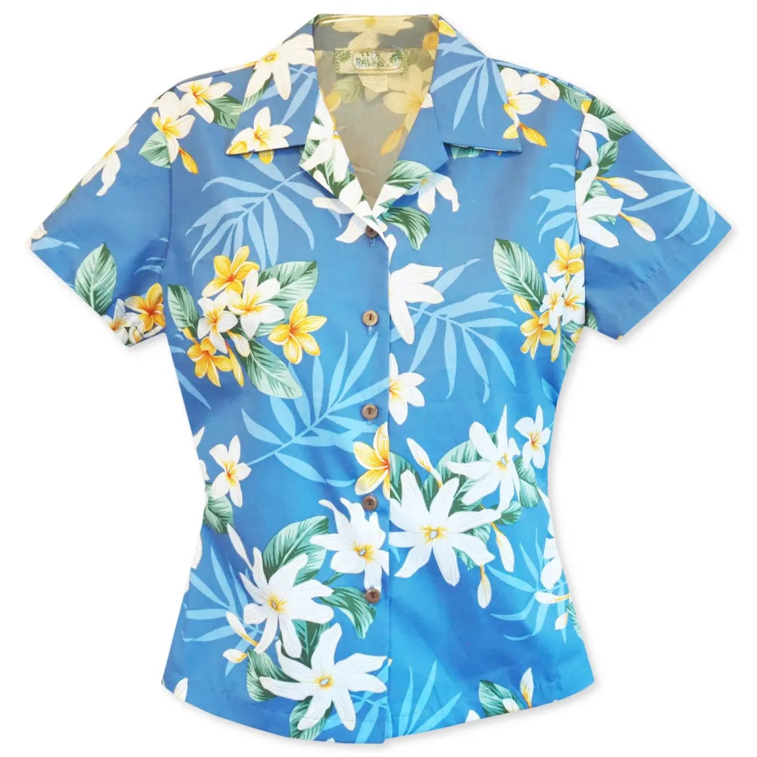 Tiare Fun Blue Lady's Hawaiian Cotton Blouse Feminine Puff Blouse