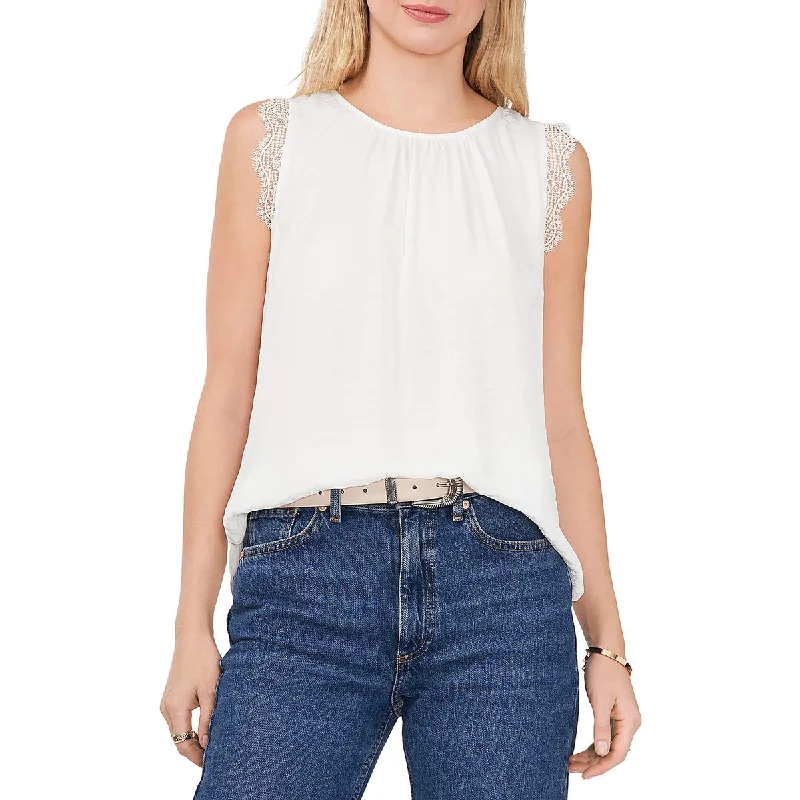 Vince Camuto Womens Lace Trim Cap Sleeve Blouse Classic White Blouse