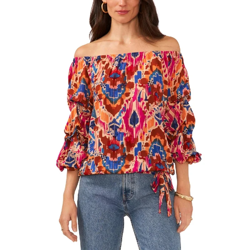 Vince Camuto Womens Plus Sundown Printed Rayon Blouse Stylish Wrap Blouse