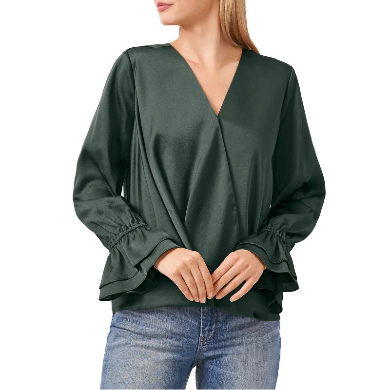 Vince Camuto Womens Satin Wrap Front Blouse Modern Work Blouse