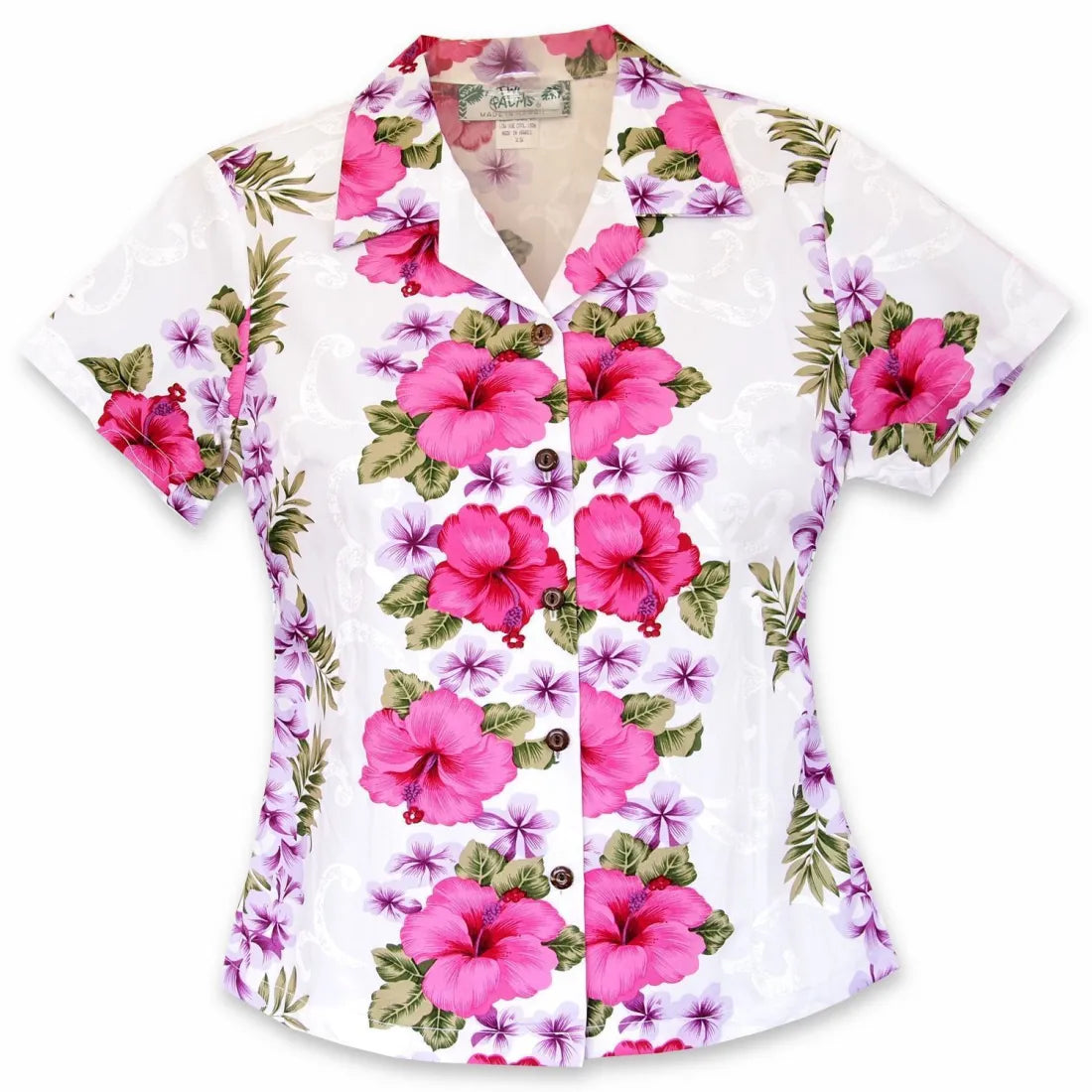 White Mist Lady's Hawaiian Cotton Blouse Floral Print Blouse