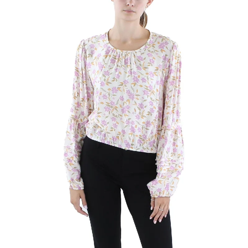 Z Supply Womens Elastic Waist Floral Print Blouse Smart Business Blouse