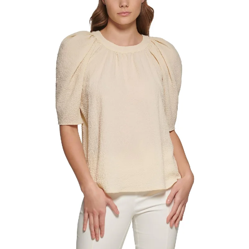 Calvin Klein Womens Puff Sleeve Textured Blouse Chic Off-Shoulder Blouse