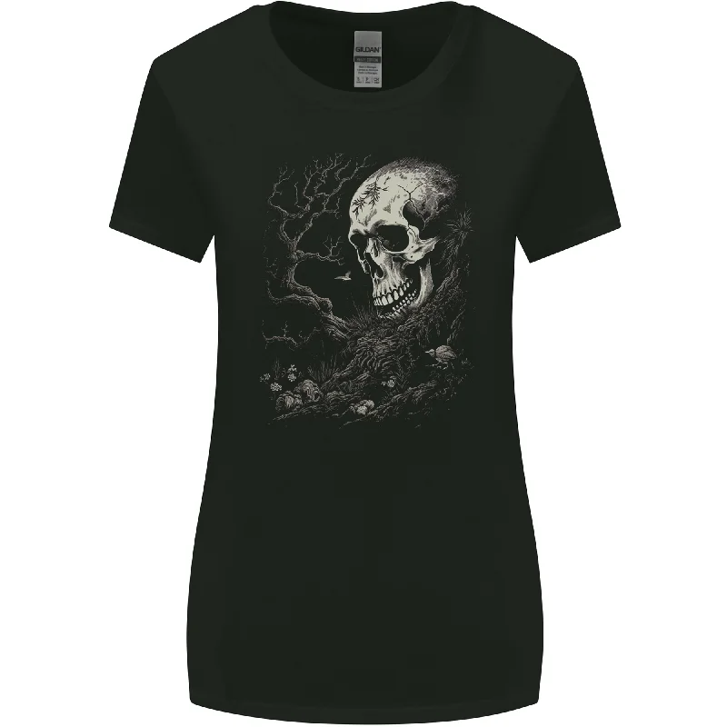 At One With Nature Skull Womens Wider Cut T-Shirt Elasticated Padded Insulated