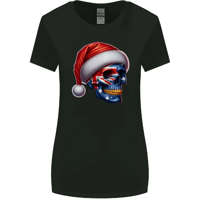 Australia Christmas Skull Australian Flag Biker Womens Wider Cut T-Shirt Anti-Shrink Durable Soft