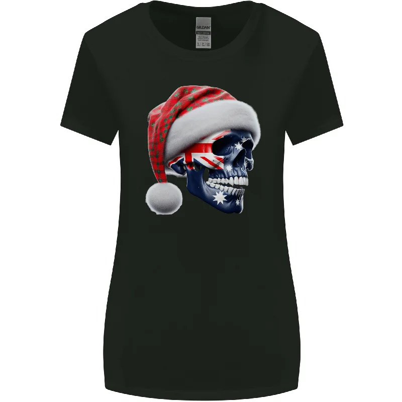 Australian Christmas Skull Xmas Australia Flag Womens Wider Cut T-Shirt Ribbed Striped Patterned