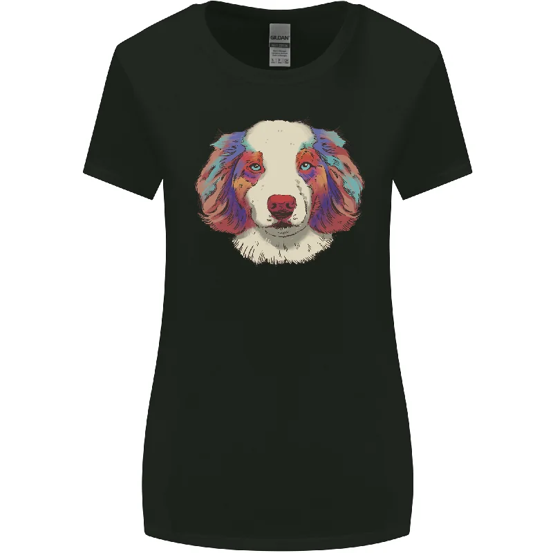 Australian Shepherd Dog Womens Wider Cut T-Shirt Handmade Hand-knitted Hand-woven