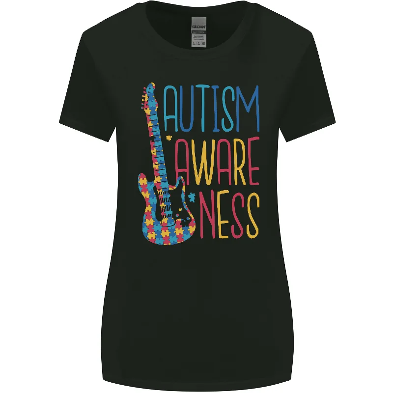 Autism Awareness Guitar Guitarist Womens Wider Cut T-Shirt Collared Crew Neck Turtle Neck