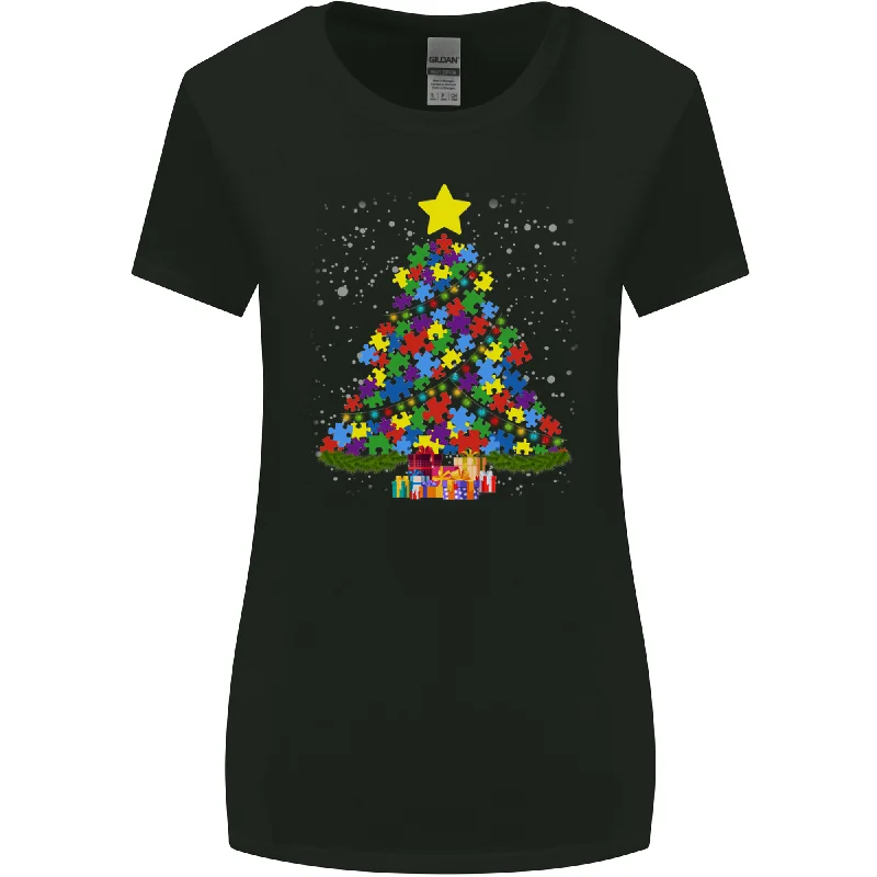 Autism Christmas Tree Autistic Awareness Womens Wider Cut T-Shirt Houndstooth Herringbone Solid