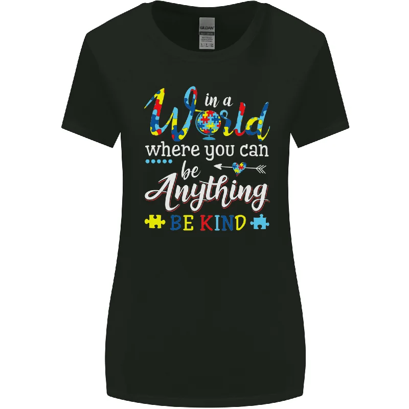 Autism In a World Be Kind Autistic ASD Womens Wider Cut T-Shirt Ribbed T-Shirt High Neck Heavyweight