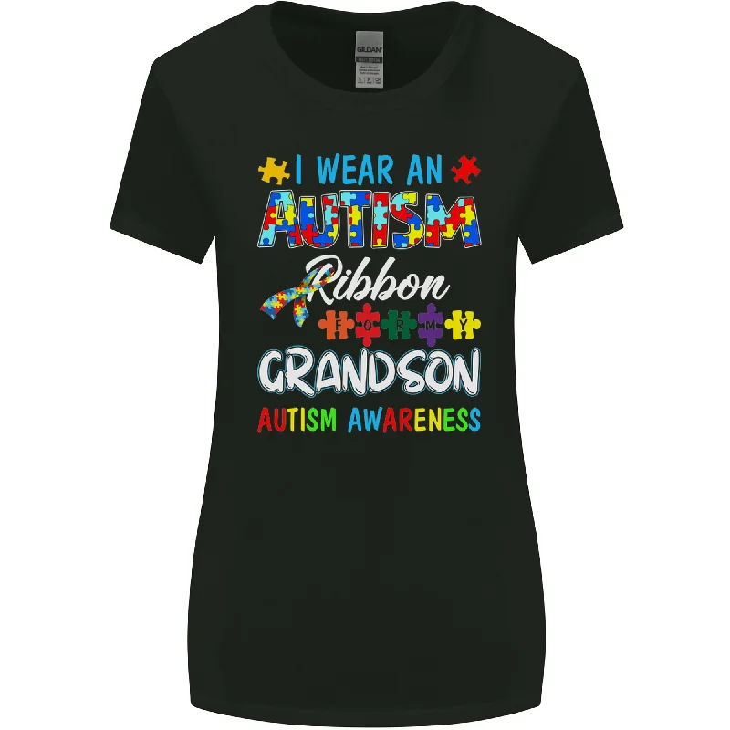 Autism Ribbon For My Grandson Autistic ASD Womens Wider Cut T-Shirt Chenille Blend Fleece Blend Nylon Blend