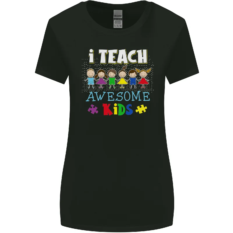 Autism Teacher I Teach Awesome Kid Autistic Womens Wider Cut T-Shirt Seamless Knitted Crochet