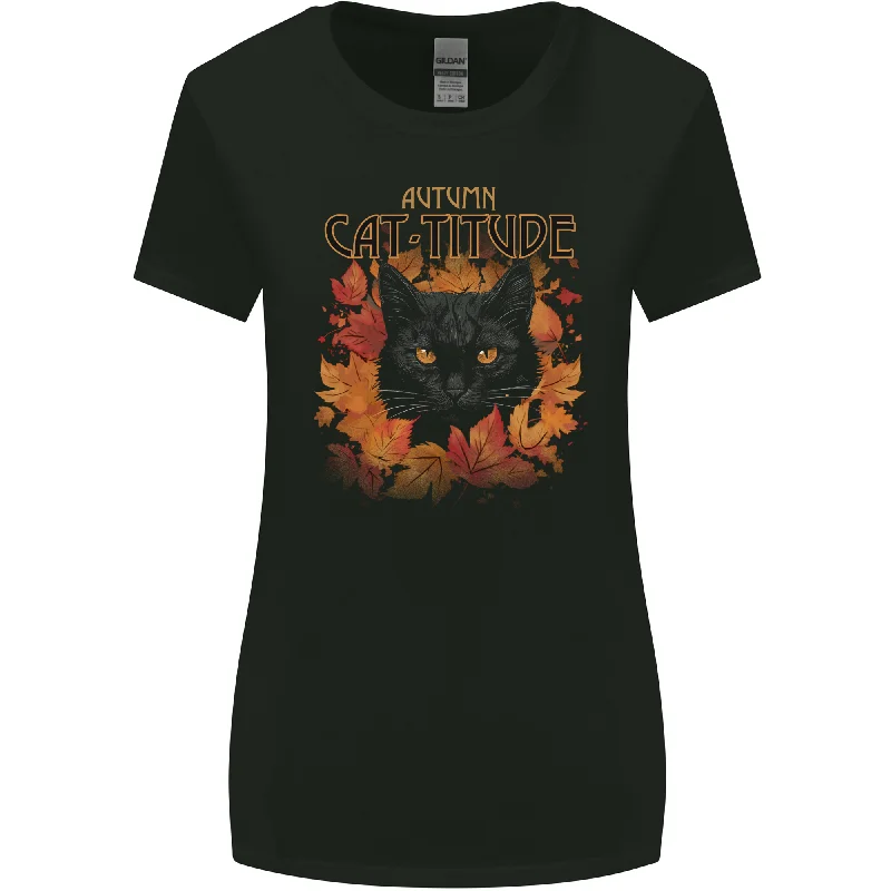 Autumn Catitude Cat Womens Wider Cut T-Shirt Knit Fabric Woven Fabric Fleece Fabric