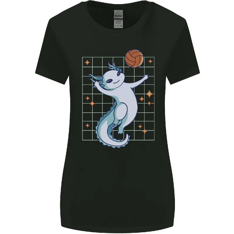 Axolotl Playing Volleyball Womens Wider Cut T-Shirt Basic T-Shirt Crew Neck Short Sleeve