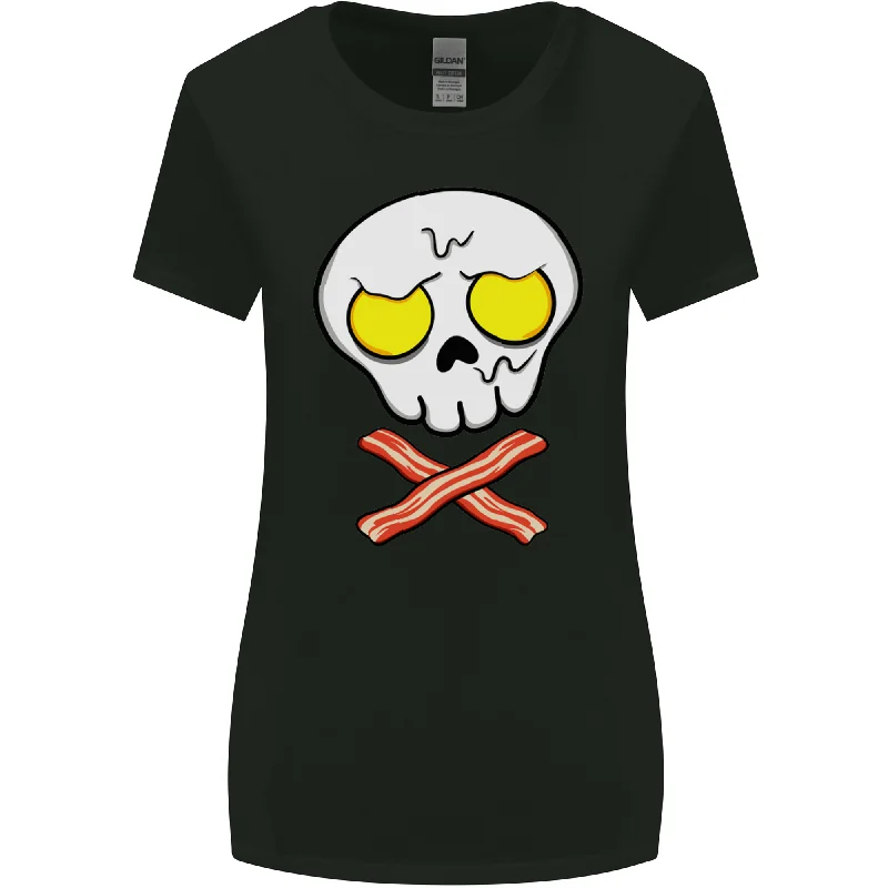 Bacon & Egg Skull & Crossbones Funny Womens Wider Cut T-Shirt Hooded Caped Shawl Collar