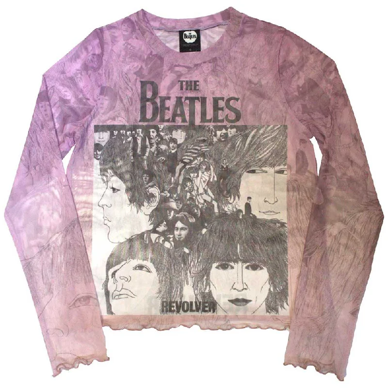 The Beatles | Ladies Long Sleeve Official Band T-Shirt | Revolver (Mesh) Graphic Embroidered Appliqued