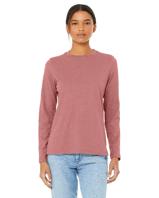 Bella+Canvas Ladies Long Sleeve T-Shirt | Heather Mauve Seamless Knitted Crochet