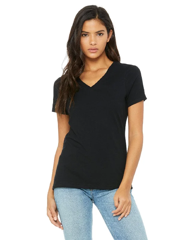 Bella+Canvas Ladies Missy V-Neck T-Shirt | Black Polka Dot Checkered Tartan