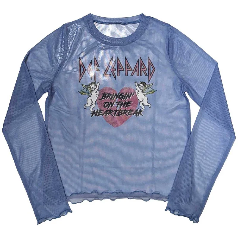 Def Leppard | Ladies Long Sleeve Official Band T-Shirt | Bringin On The Heartbreak (Mesh) Houndstooth Herringbone Solid