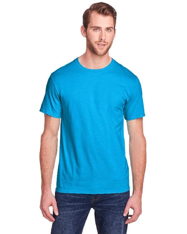 Fruit of the Loom Adult ICONIC T-Shirt | Pacific Blue Print Jacquard Patchwork