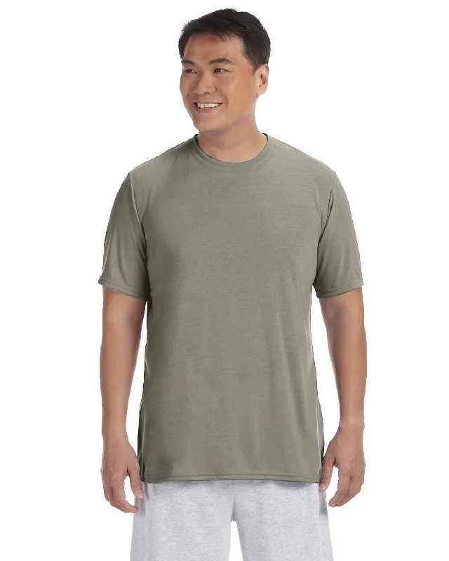 Gildan 4.5 oz. Performance T-Shirt | Praire Dust Hooded Caped Shawl Collar