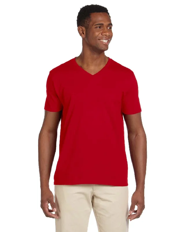 Gildan SoftStyle V-Neck T-Shirt | Cherry Red Notch Collar Peter Pan Collar Cowl Neck