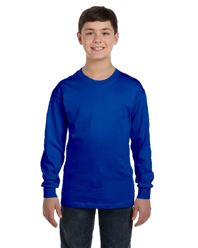 Gildan Youth Heavy Cotton Long Sleeve T-Shirt | Royal Print Jacquard Patchwork