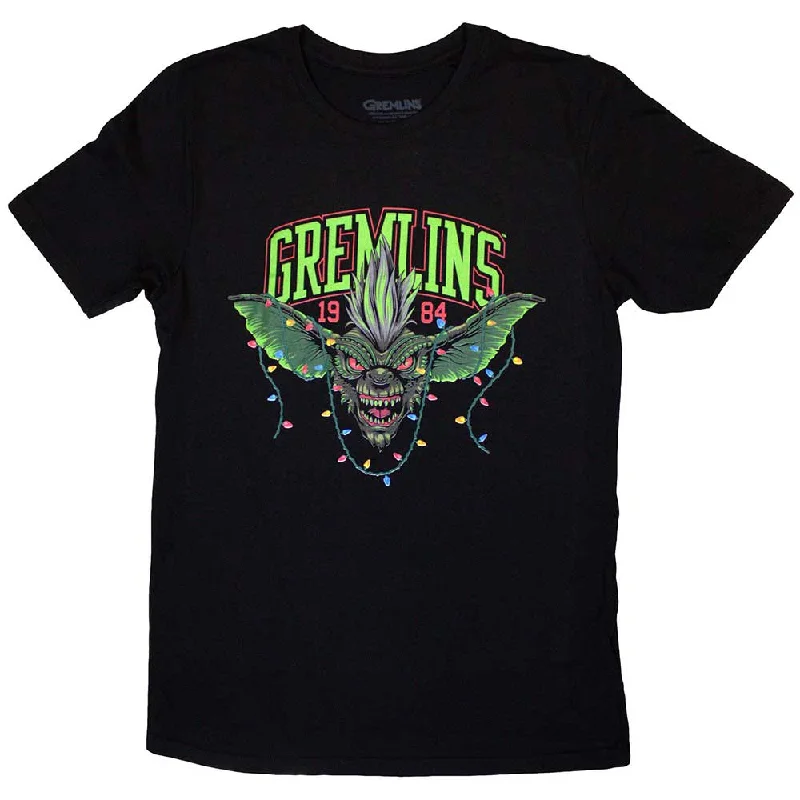 Gremlins | Official T-Shirt | Stripe 1984 Xmas Lights Notch Collar Peter Pan Collar Cowl Neck