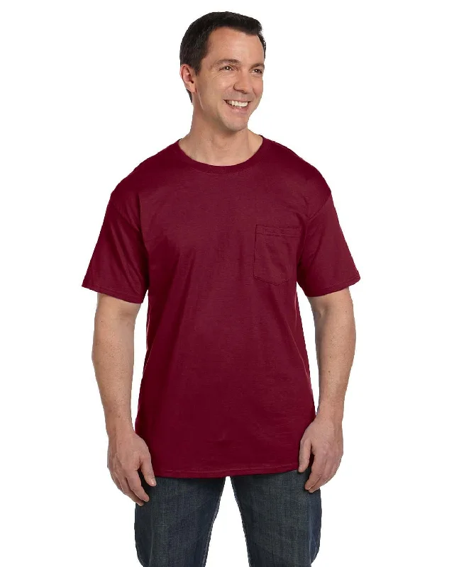 Hanes Beefy-T Pocket T-Shirt | Cardinal Notch Collar Peter Pan Collar Cowl Neck