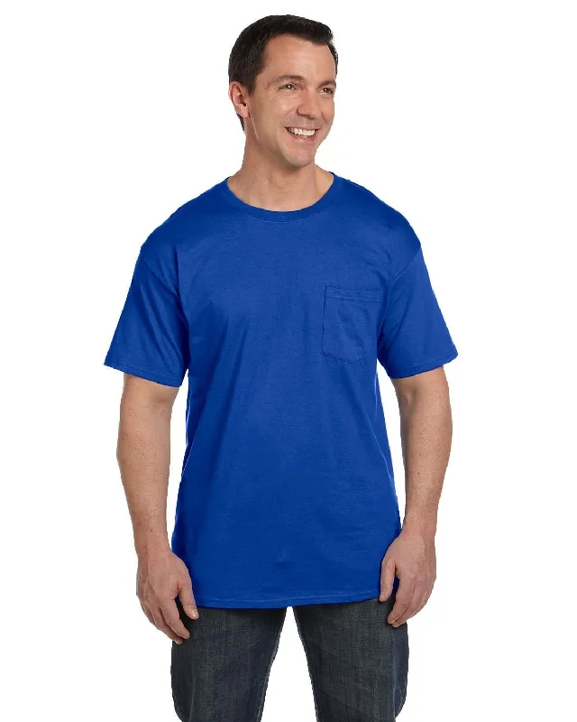 Hanes Beefy-T Pocket T-Shirt | Deep Royal Mesh Blend Leather Blend Suede Blend