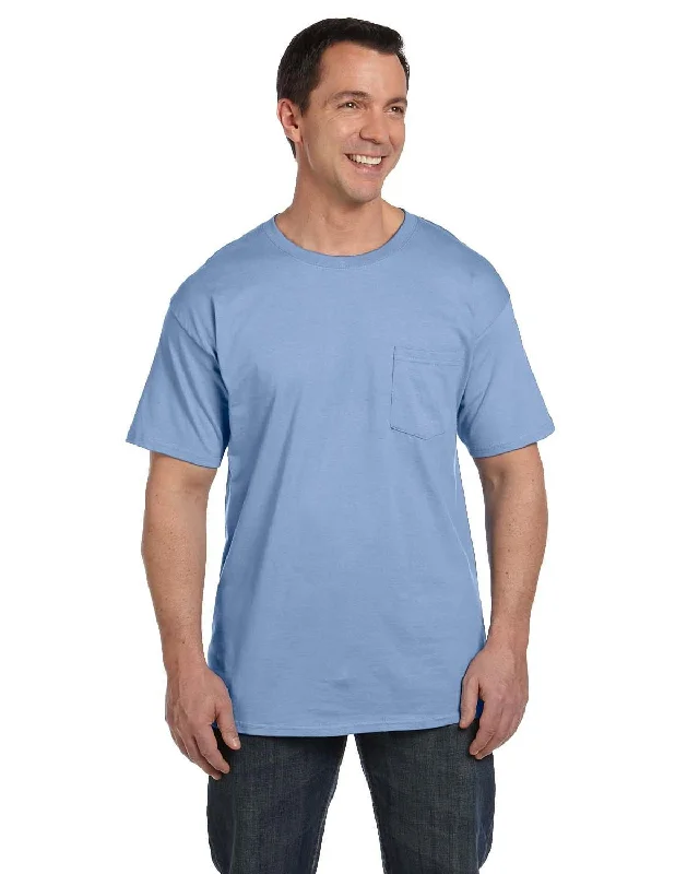 Hanes Beefy-T Pocket T-Shirt | Light Blue Boxy Fit Fitted Loose