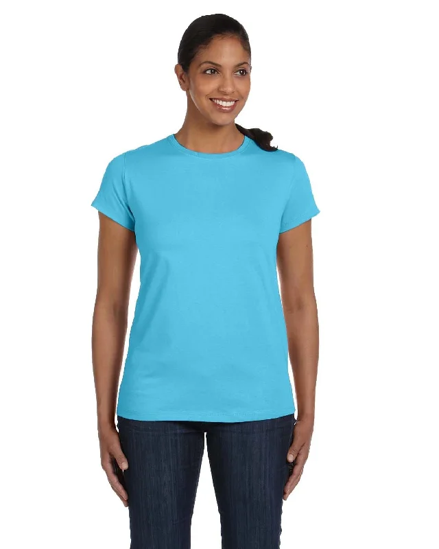 Hanes Ladies ComfortSoft Cotton T-Shirt | Blue Horizon Solid Color Striped Floral