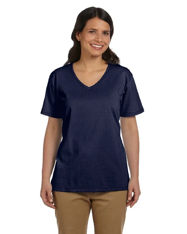 Hanes Ladies ComfortSoft V-Neck Cotton T-Shirt | Navy Faux Fur Fabric Real Fur Fabric Shearling Fabric