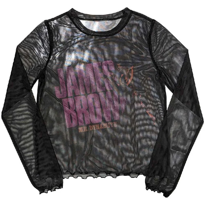 James Brown | Ladies Long Sleeve T-Shirt: Mr Dynamite (Mesh) Graphic Embroidered Appliqued