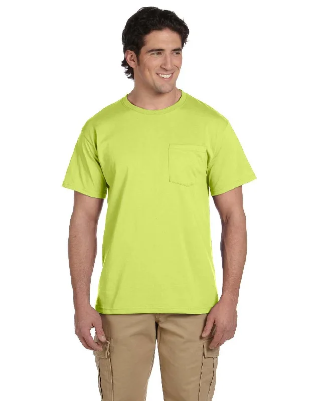 Jerzees 50/50 Pocket T-Shirt | Safety Green Notch Collar Peter Pan Collar Cowl Neck