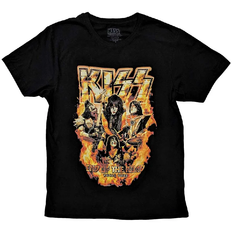 KISS | Official Band T-Shirt | End Of The Road Tour Orange (Back Print) Print Jacquard Patchwork