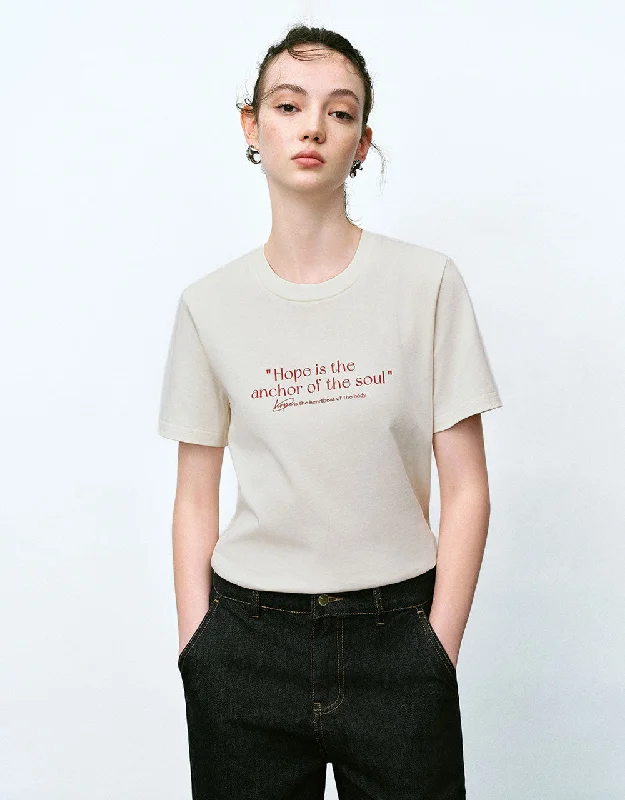 Letter Printed Crew Neck T-Shirt Rayon Velvet Corduroy