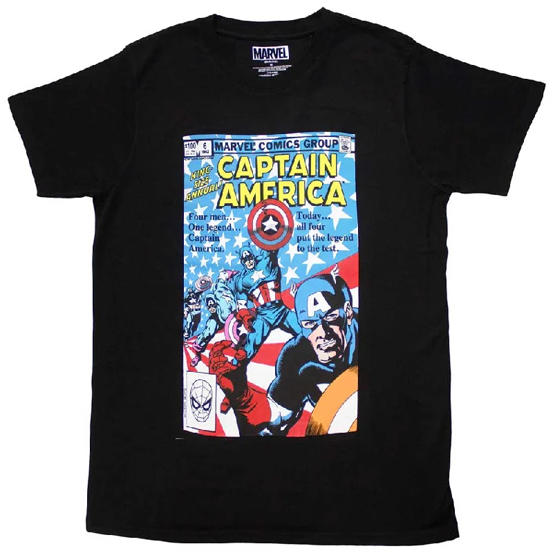 Marvel Comics | Official T-Shirt | Many Captain Americas Comic Cover Denim Fabric Leather Fabric Suede Fabric